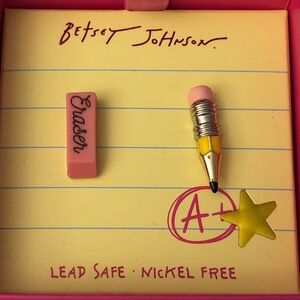 Betsey Johnson Best In Class Pencil & Eraser Mismatch Stud Earrings NIB